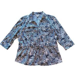 Christopher Banks Blue White Abstract Printed Tie-Waist Button-Up Shirt XL